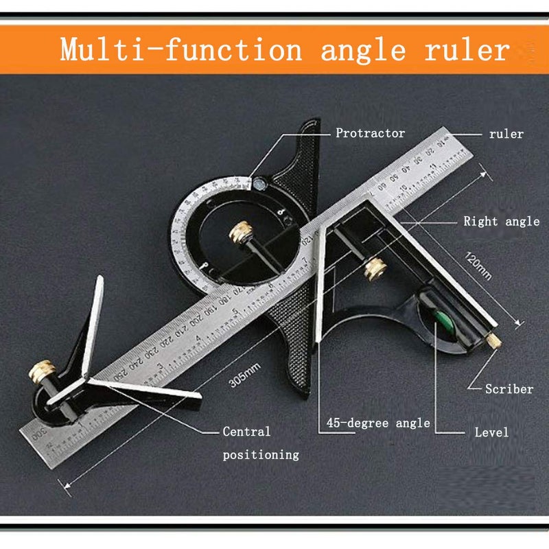 Lurui Stainless steel t square ruler Adjustable sliding combination Square Square Ruler & Protractor Level Measure Measuring Set 4-Piece 12" 4R Combination Square - Image 5
